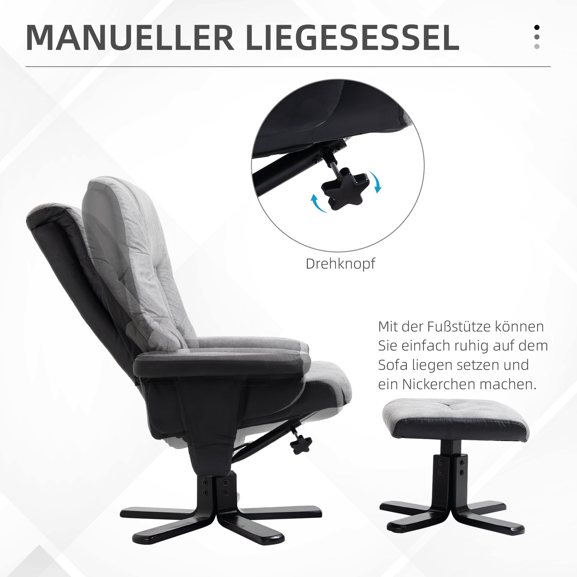 Recliner Chair with Footstool, Swivel TV Armchair with Reclining Function, Upholstered Chair for Living Room, Bedroom, Microfiber Gray, 78 x 82.5 x 109 cm