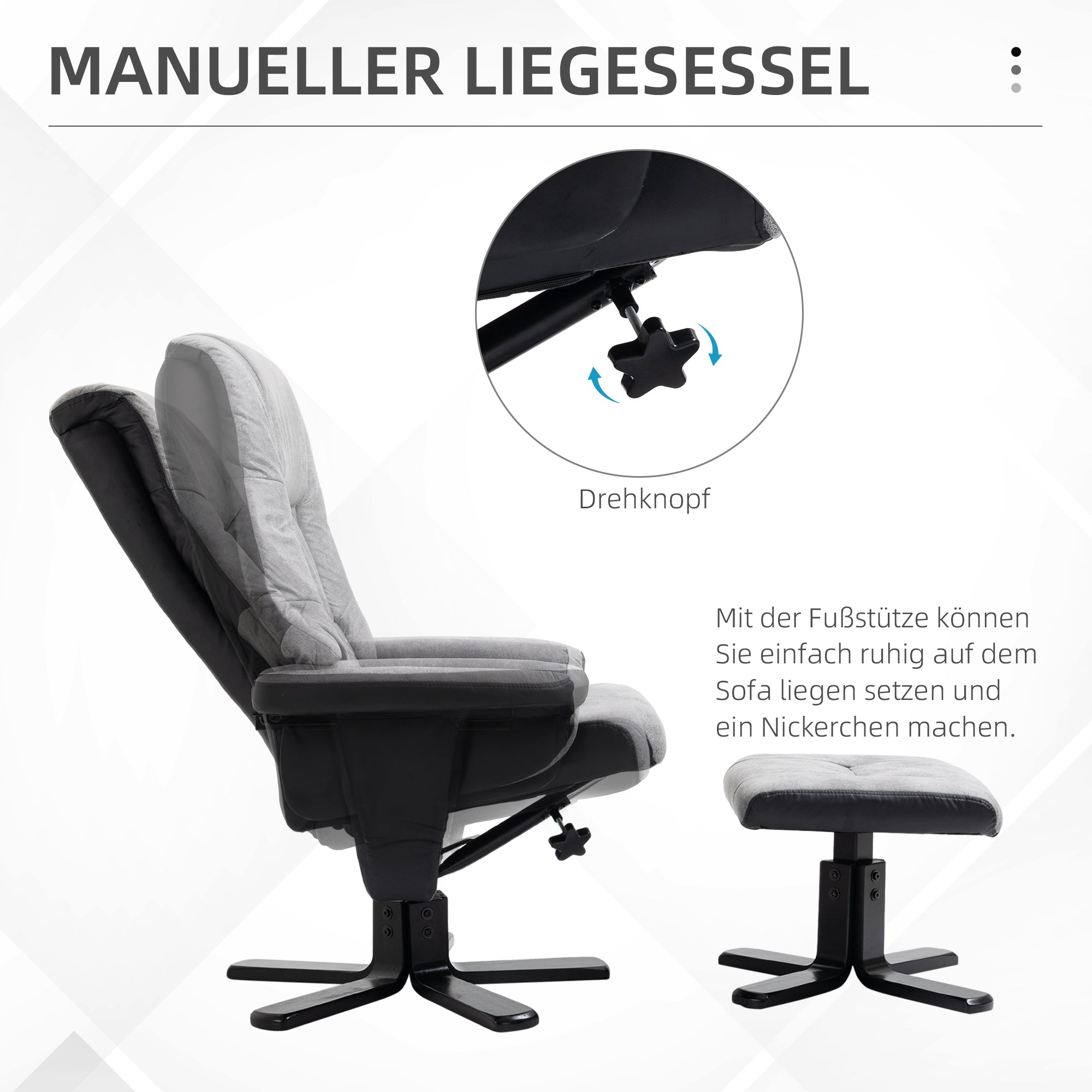 Recliner Chair with Footstool, Swivel TV Armchair with Reclining Function, Upholstered Chair for Living Room, Bedroom, Microfiber Gray, 78 x 82.5 x 109 cm