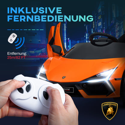 Kids Electric Car 12V Children's Vehicle with 2.4G Remote Control, Electric Car with LED Light, USB/MP3 Connection, Gullwing Door, Spring-loaded Wheels, 3-5 km/h, for Kids 3-5 Years, Orange