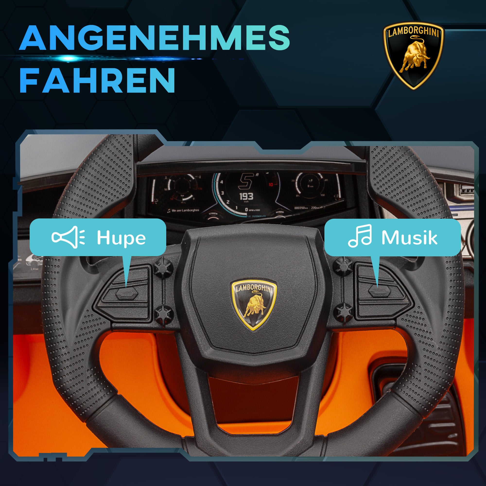 Kids Electric Car 12V Children's Vehicle with 2.4G Remote Control, Electric Car with LED Light, USB/MP3 Connection, Gullwing Door, Spring-loaded Wheels, 3-5 km/h, for Kids 3-5 Years, Orange