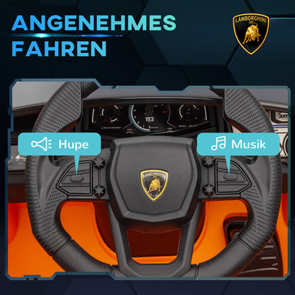 Kids Electric Car 12V Children's Vehicle with 2.4G Remote Control, Electric Car with LED Light, USB/MP3 Connection, Gullwing Door, Spring-loaded Wheels, 3-5 km/h, for Kids 3-5 Years, Orange