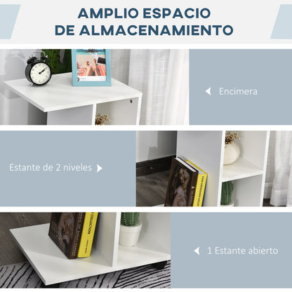 Modern Small Side Table C-Shaped Side Table with Wheels Open Shelves for Living Room Bedroom 45x35x58 cm White