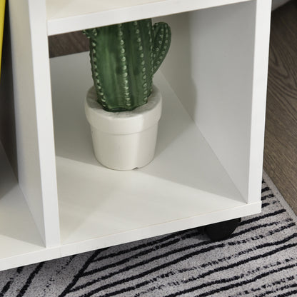 Modern Small Side Table C-Shaped Side Table with Wheels Open Shelves for Living Room Bedroom 45x35x58 cm White