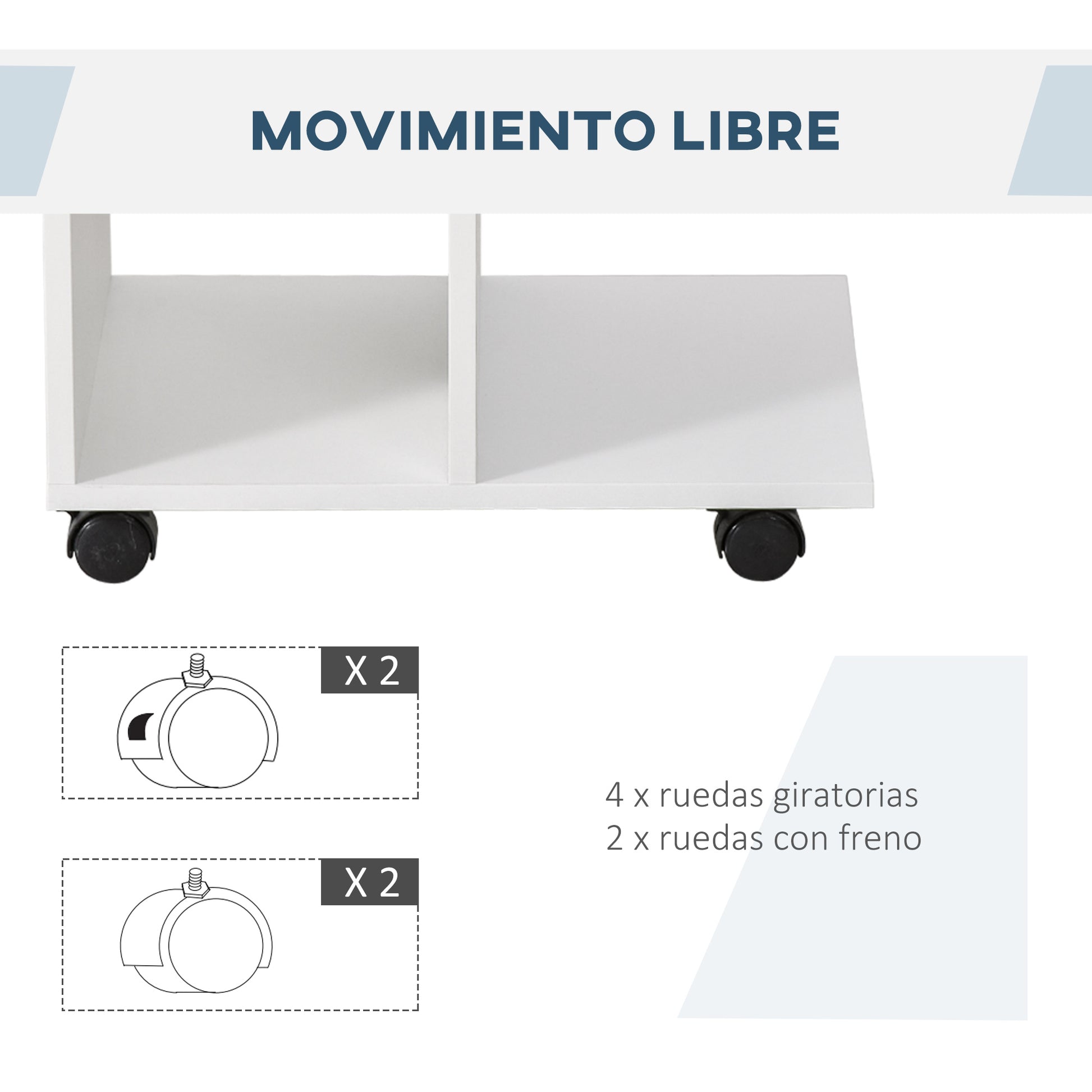 Modern Small Side Table C-Shaped Side Table with Wheels Open Shelves for Living Room Bedroom 45x35x58 cm White