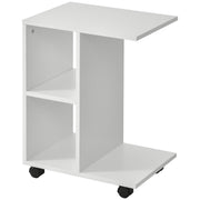 Modern Small Side Table C-Shaped Side Table with Wheels Open Shelves for Living Room Bedroom 45x35x58 cm White