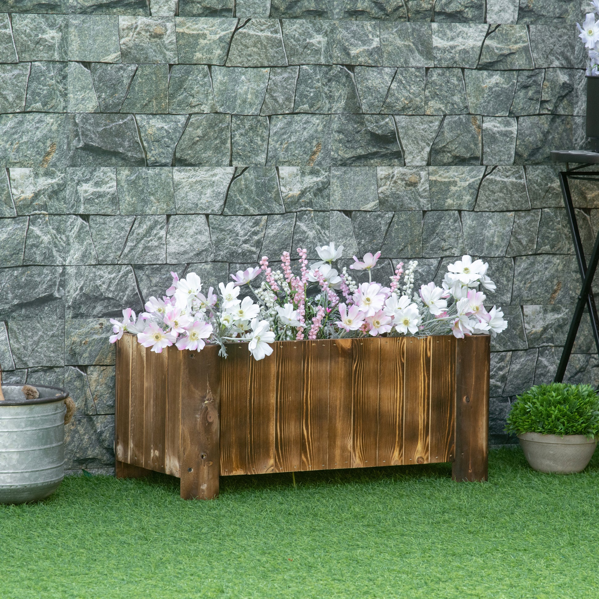 Wooden Planter Garden Flower Bed Rectangular Plant Pot with 4 Legs Urban Vegetable Garden for Growing Vegetables Flowers on Patio Balcony Terrace 70x35x30 cm Natural