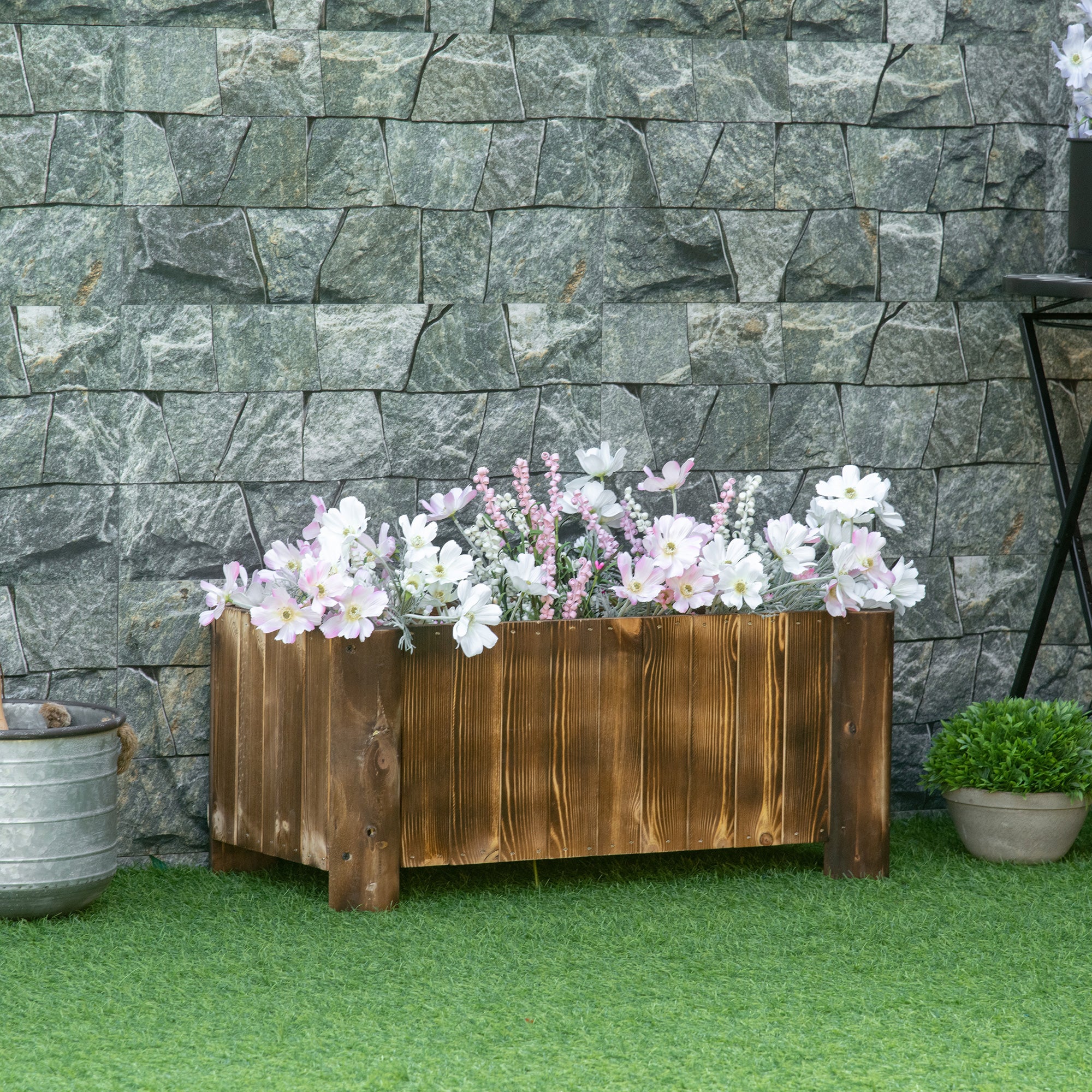 Wooden Planter Garden Flower Bed Rectangular Plant Pot with 4 Legs Urban Vegetable Garden for Growing Vegetables Flowers on Patio Balcony Terrace 70x35x30 cm Natural