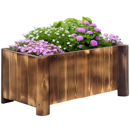 Wooden Planter Garden Flower Bed Rectangular Plant Pot with 4 Legs Urban Vegetable Garden for Growing Vegetables Flowers on Patio Balcony Terrace 70x35x30 cm Natural