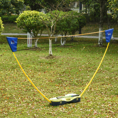 Badminton Net with Stand, Badminton Net Stand, Portable Net Stand, Badminton Net with 4 Badminton Rackets, Outdoor Sports, Yellow+Blue, 286 x 33 x 157 cm