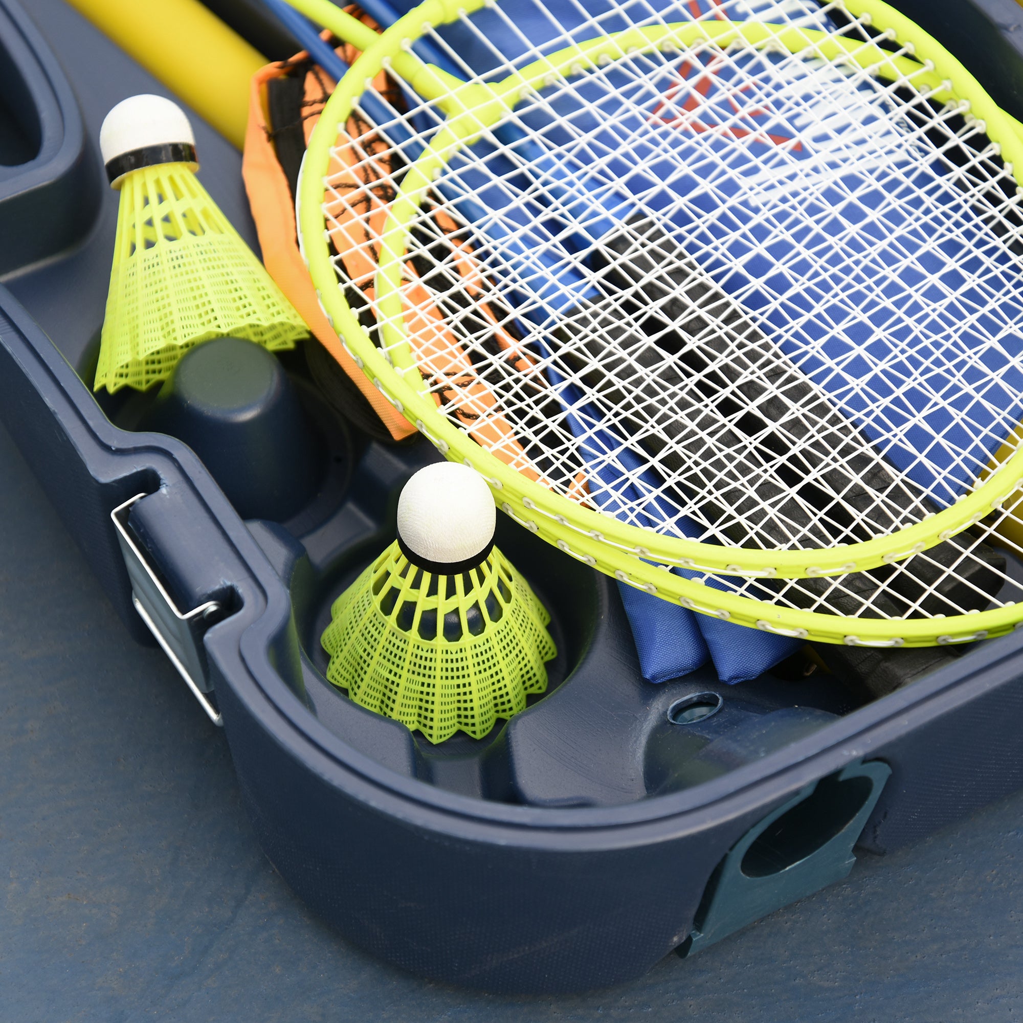 Badminton Net with Stand, Badminton Net Stand, Portable Net Stand, Badminton Net with 4 Badminton Rackets, Outdoor Sports, Yellow+Blue, 286 x 33 x 157 cm