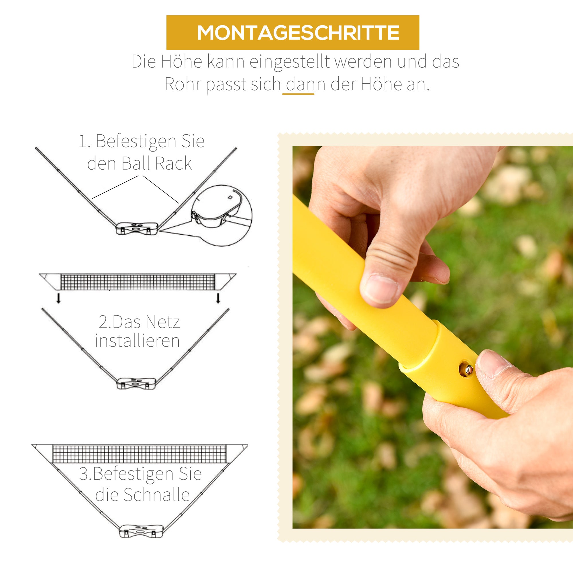 Badminton Net with Stand, Badminton Net Stand, Portable Net Stand, Badminton Net with 4 Badminton Rackets, Outdoor Sports, Yellow+Blue, 286 x 33 x 157 cm