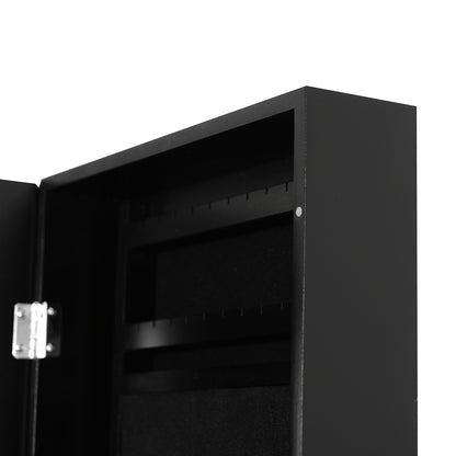 Wall-Mounted Jewelry Cabinet with Hooks and Compartments in Wood, Jewelry Armoire with Mirror for Earrings, Necklaces, and Rings, 37x9.5x121 cm, Black