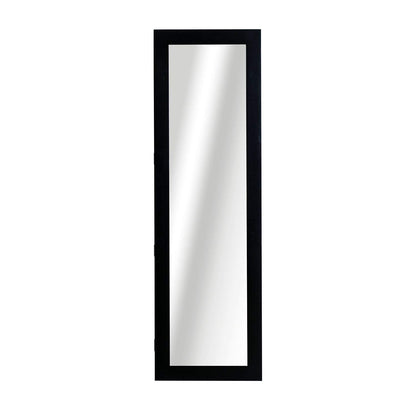 Wall-Mounted Jewelry Cabinet with Hooks and Compartments in Wood, Jewelry Armoire with Mirror for Earrings, Necklaces, and Rings, 37x9.5x121 cm, Black