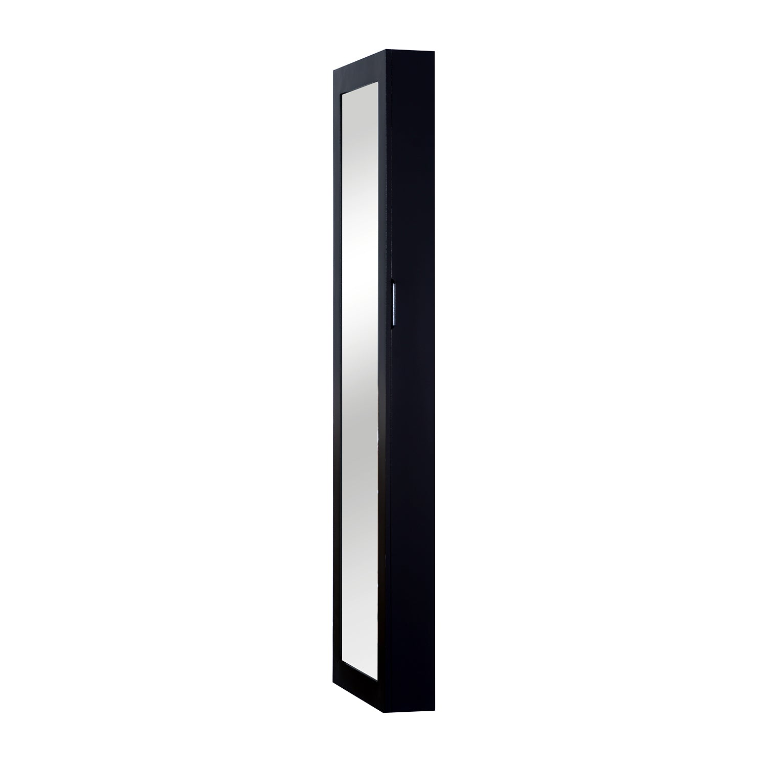 Wall-Mounted Jewelry Cabinet with Hooks and Compartments in Wood, Jewelry Armoire with Mirror for Earrings, Necklaces, and Rings, 37x9.5x121 cm, Black