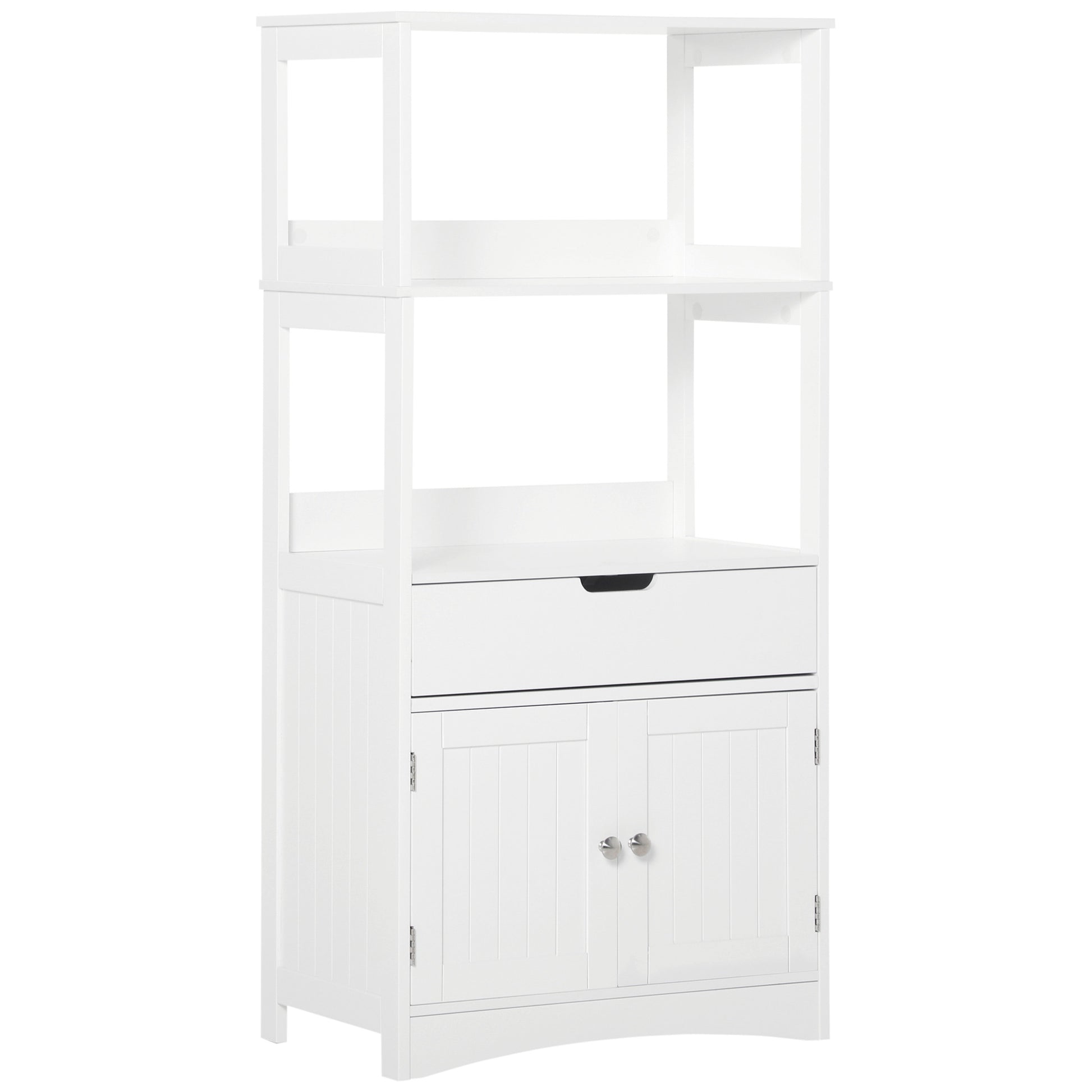Bathroom Cabinet with 3 Shelves Drawer and 2 Doors Modern Floor Storage Cabinet for Kitchen Bedroom Living Room 60x33x122.5 cm White