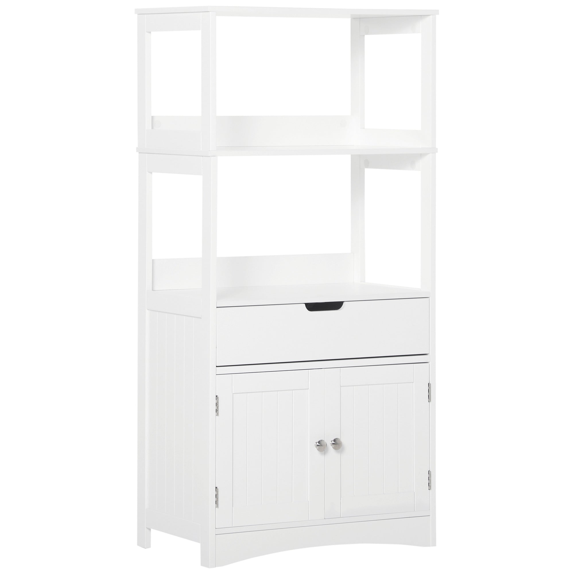 Bathroom Cabinet with 3 Shelves Drawer and 2 Doors Modern Floor Storage Cabinet for Kitchen Bedroom Living Room 60x33x122.5 cm White