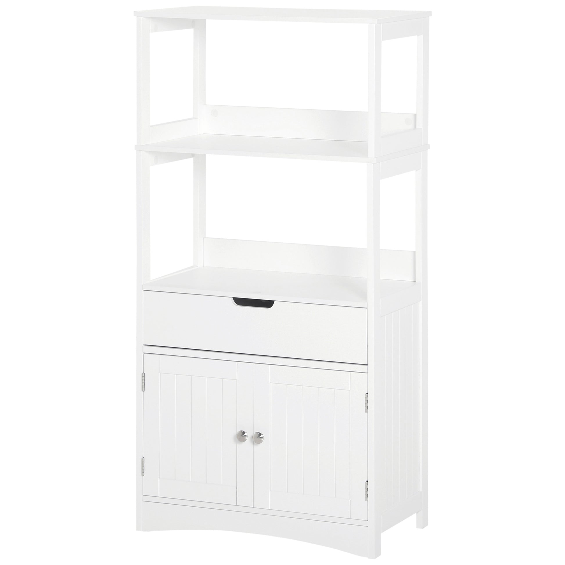 Bathroom Cabinet with 3 Shelves Drawer and 2 Doors Modern Floor Storage Cabinet for Kitchen Bedroom Living Room 60x33x122.5 cm White