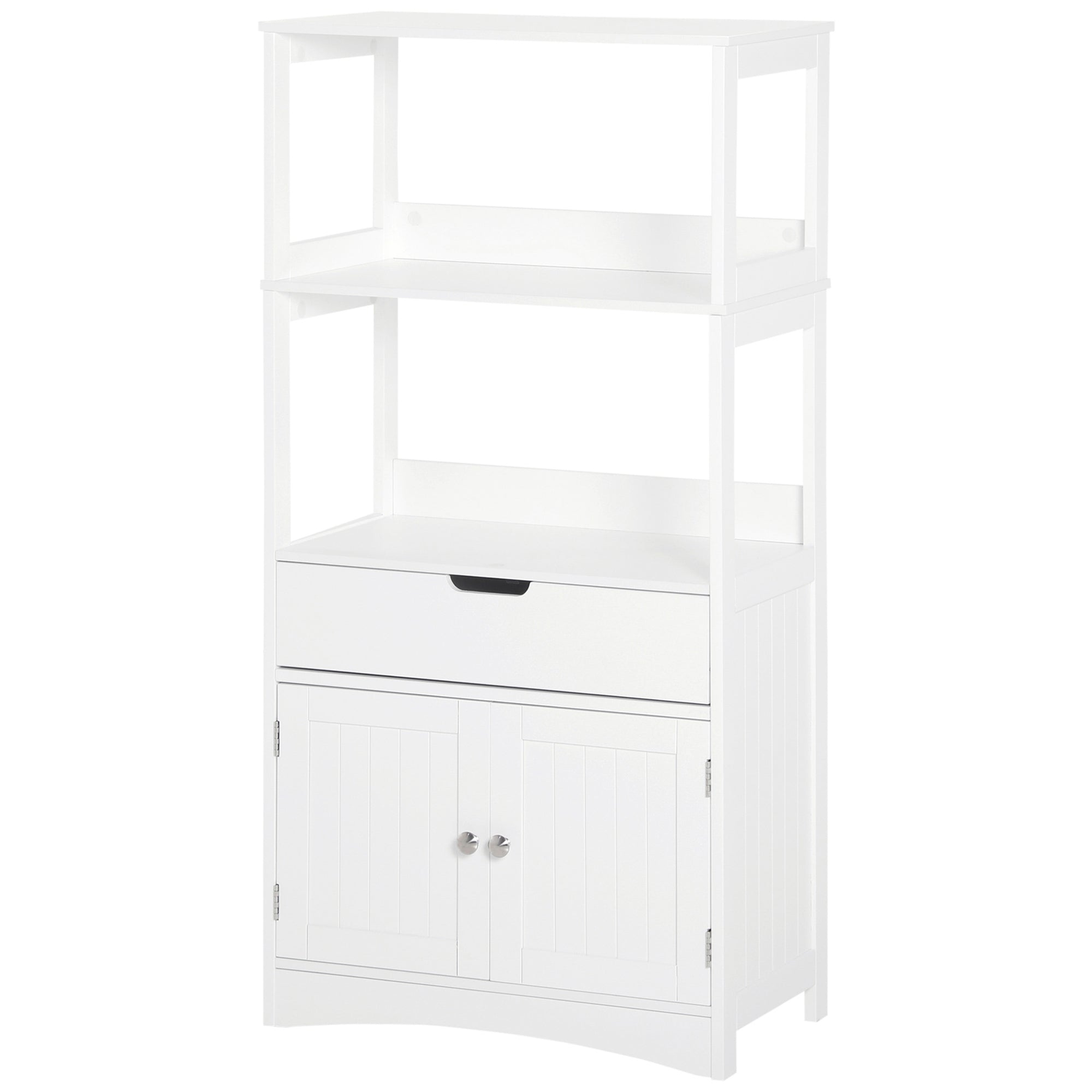 Bathroom Cabinet with 3 Shelves Drawer and 2 Doors Modern Floor Storage Cabinet for Kitchen Bedroom Living Room 60x33x122.5 cm White