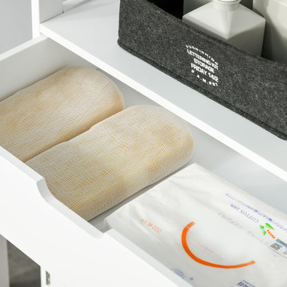 Bathroom Cabinet with 3 Shelves Drawer and 2 Doors Modern Floor Storage Cabinet for Kitchen Bedroom Living Room 60x33x122.5 cm White