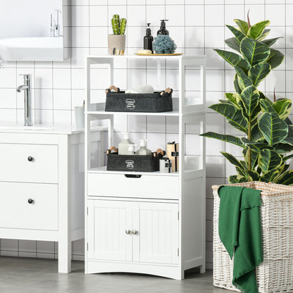 Bathroom Cabinet with 3 Shelves Drawer and 2 Doors Modern Floor Storage Cabinet for Kitchen Bedroom Living Room 60x33x122.5 cm White