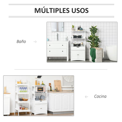 Bathroom Cabinet with 3 Shelves Drawer and 2 Doors Modern Floor Storage Cabinet for Kitchen Bedroom Living Room 60x33x122.5 cm White