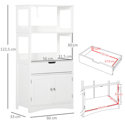 Bathroom Cabinet with 3 Shelves Drawer and 2 Doors Modern Floor Storage Cabinet for Kitchen Bedroom Living Room 60x33x122.5 cm White