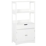 Bathroom Cabinet with 3 Shelves Drawer and 2 Doors Modern Floor Storage Cabinet for Kitchen Bedroom Living Room 60x33x122.5 cm White