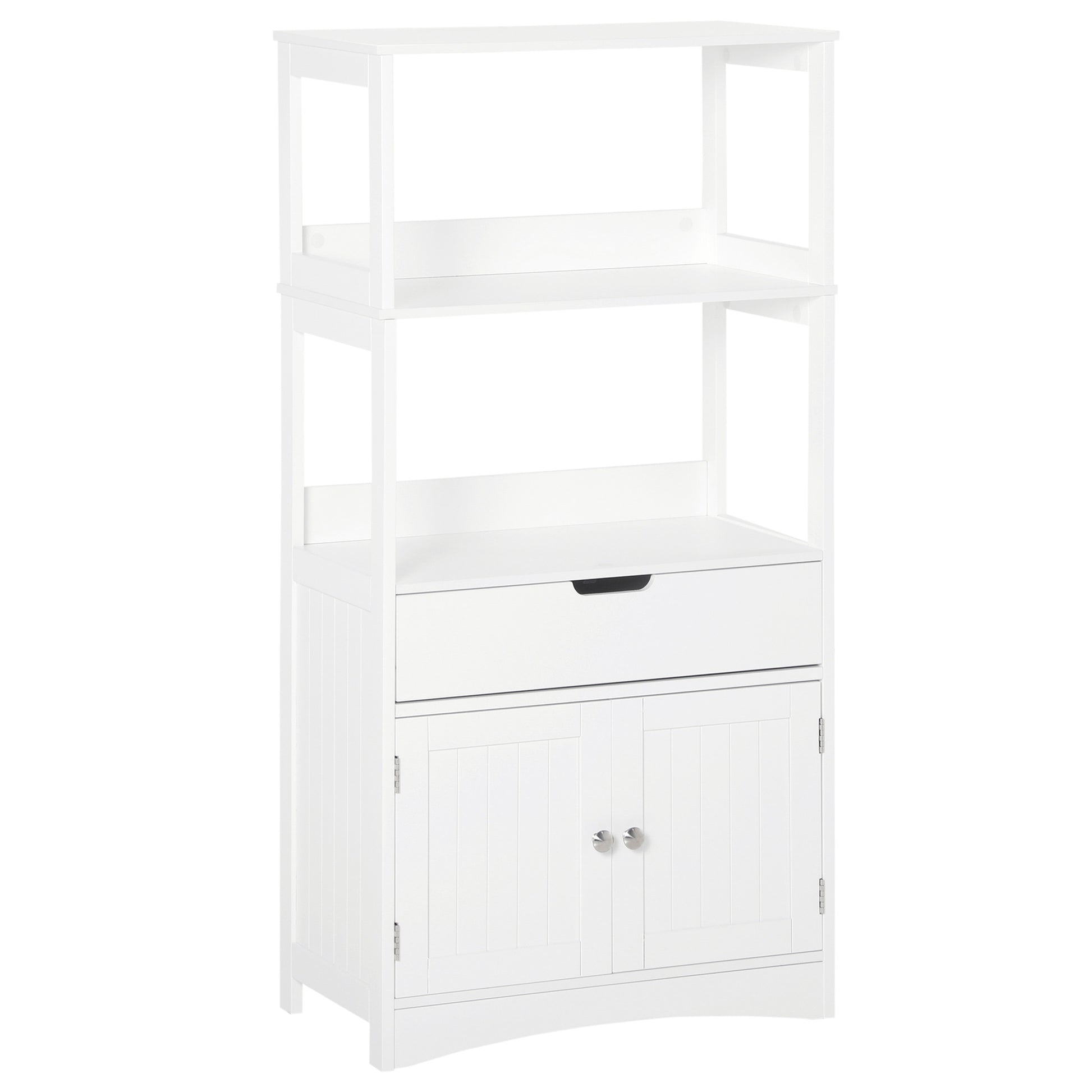 Bathroom Cabinet with 3 Shelves Drawer and 2 Doors Modern Floor Storage Cabinet for Kitchen Bedroom Living Room 60x33x122.5 cm White
