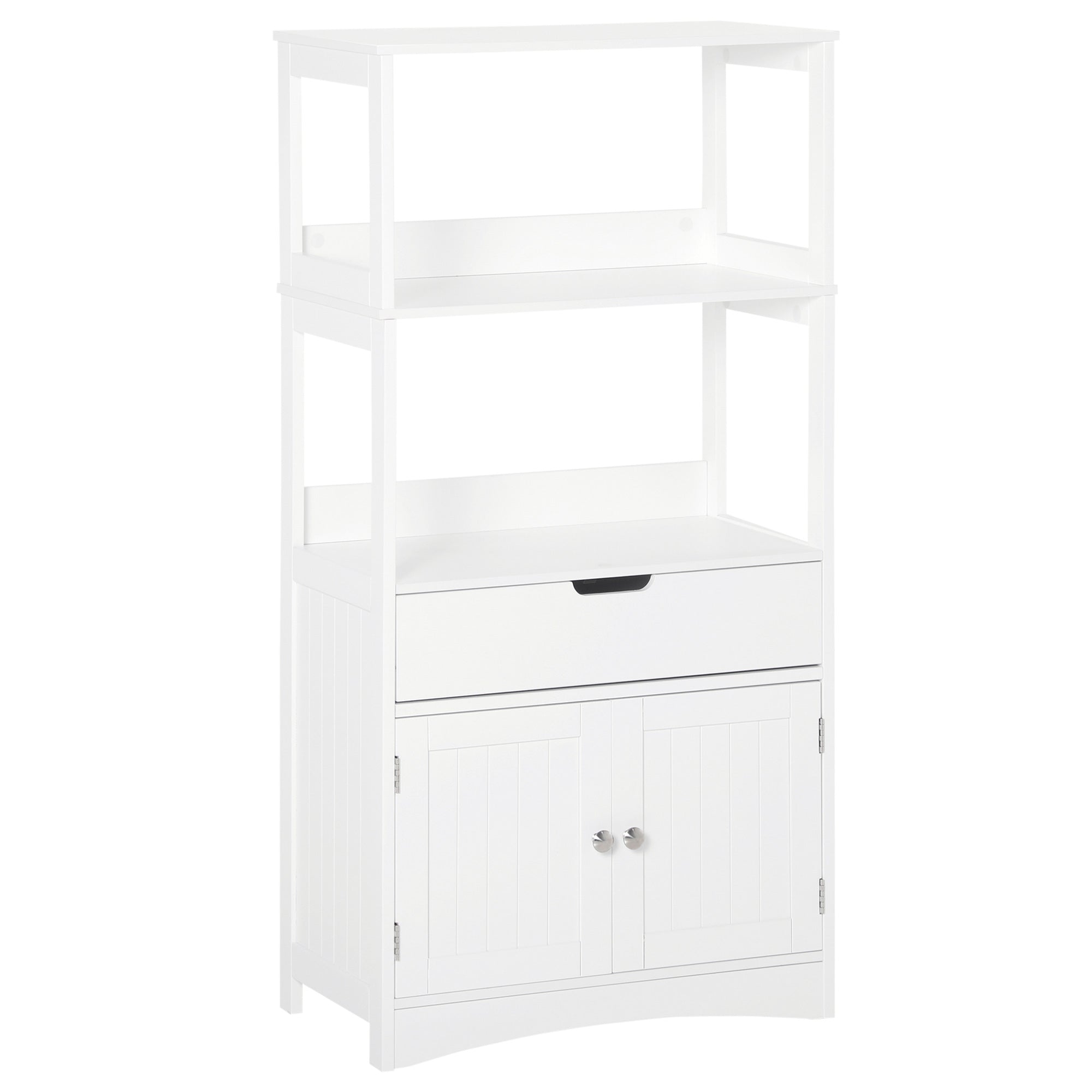 Bathroom Cabinet with 3 Shelves Drawer and 2 Doors Modern Floor Storage Cabinet for Kitchen Bedroom Living Room 60x33x122.5 cm White