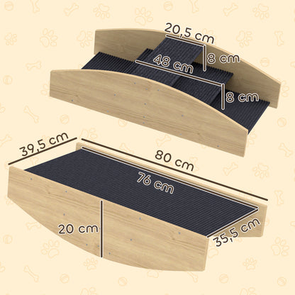 2-in-1 Dog Seesaw, Dog Agility Seesaw Made of Wood, Dog Agility Ramp for Small to Medium Dogs under 15 kg, for Balance, Confidence, 80 x 39.5 x 20 cm Natural Wood