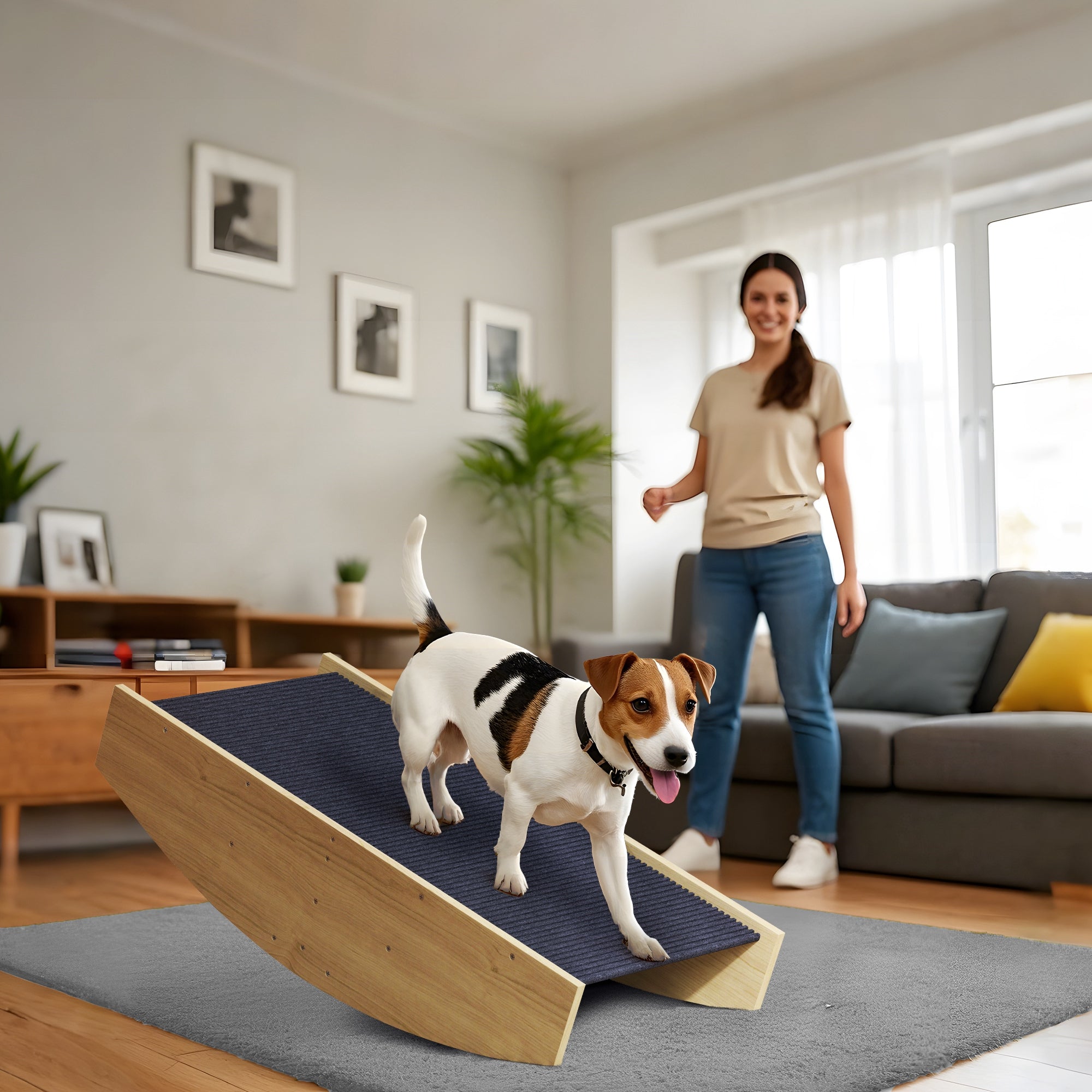 2-in-1 Dog Seesaw, Dog Agility Seesaw Made of Wood, Dog Agility Ramp for Small to Medium Dogs under 15 kg, for Balance, Confidence, 80 x 39.5 x 20 cm Natural Wood