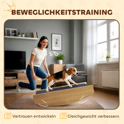 2-in-1 Dog Seesaw, Dog Agility Seesaw Made of Wood, Dog Agility Ramp for Small to Medium Dogs under 15 kg, for Balance, Confidence, 80 x 39.5 x 20 cm Natural Wood