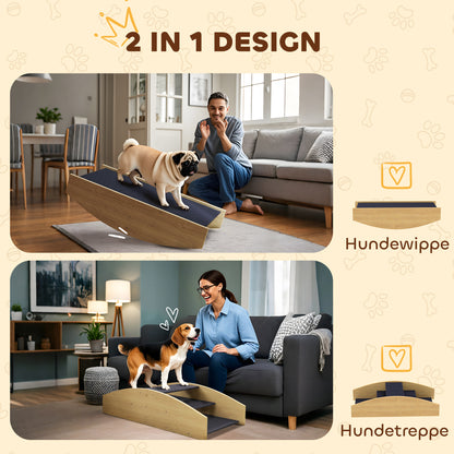 2-in-1 Dog Seesaw, Dog Agility Seesaw Made of Wood, Dog Agility Ramp for Small to Medium Dogs under 15 kg, for Balance, Confidence, 80 x 39.5 x 20 cm Natural Wood