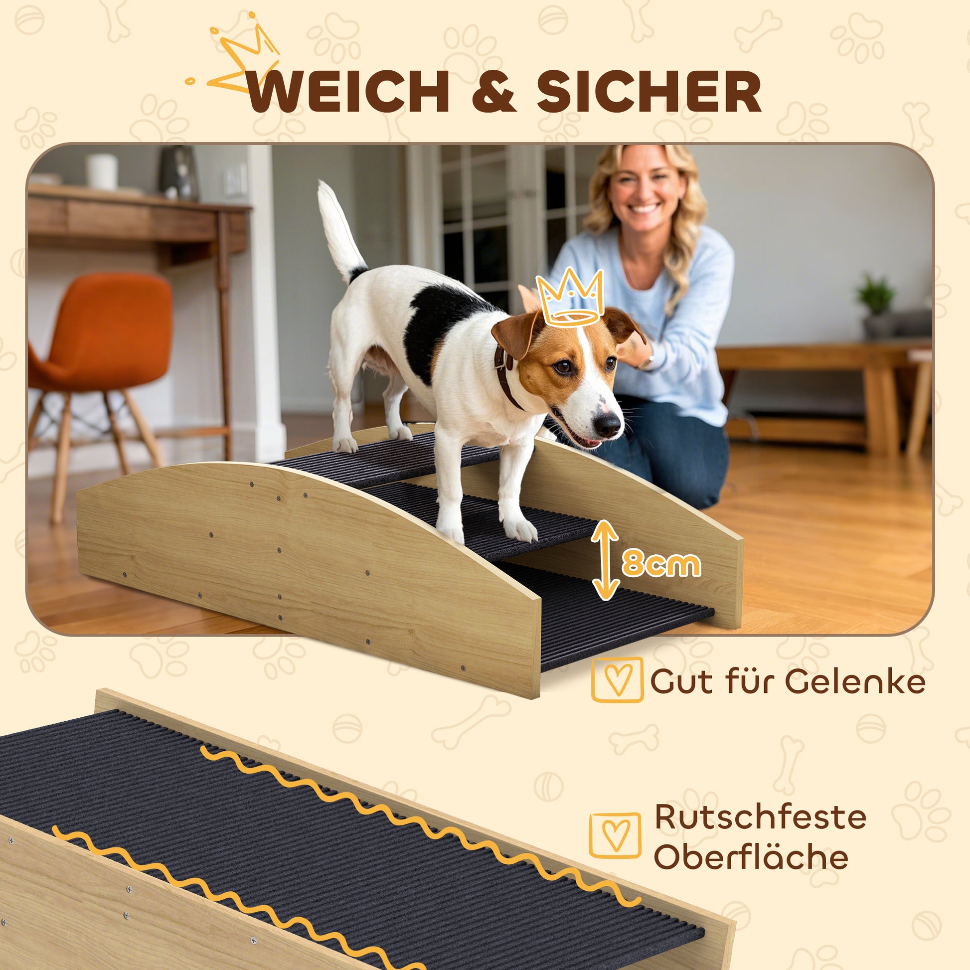 2-in-1 Dog Seesaw, Dog Agility Seesaw Made of Wood, Dog Agility Ramp for Small to Medium Dogs under 15 kg, for Balance, Confidence, 80 x 39.5 x 20 cm Natural Wood