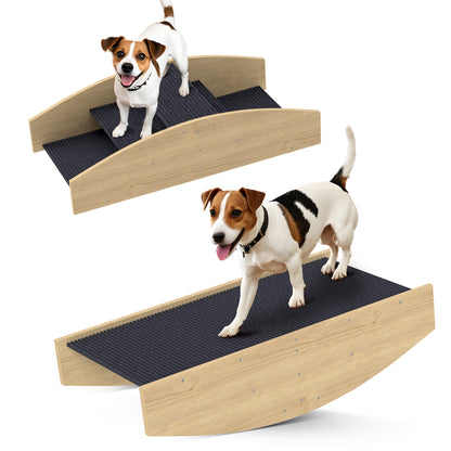 2-in-1 Dog Seesaw, Dog Agility Seesaw Made of Wood, Dog Agility Ramp for Small to Medium Dogs under 15 kg, for Balance, Confidence, 80 x 39.5 x 20 cm Natural Wood