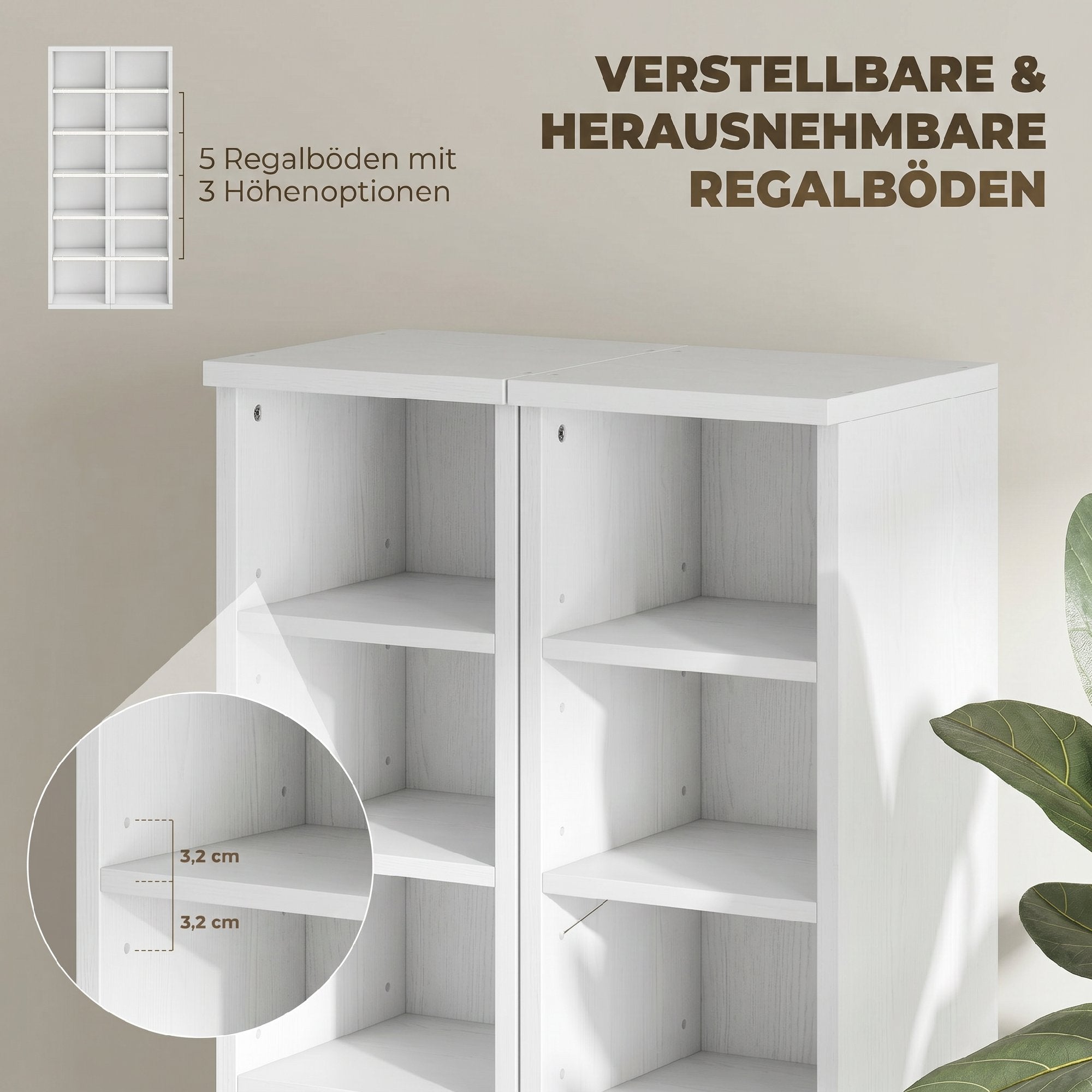 2-Pack Stackable CD, DVD & Blu-ray Shelf - 6 Adjustable Compartments, Media Storage Display, 21 x 22.5 x 88.5 cm, White