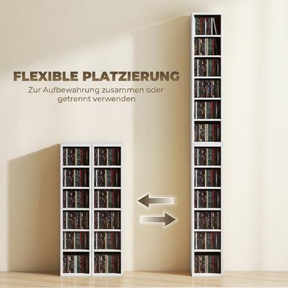 2-Pack Stackable CD, DVD & Blu-ray Shelf - 6 Adjustable Compartments, Media Storage Display, 21 x 22.5 x 88.5 cm, White
