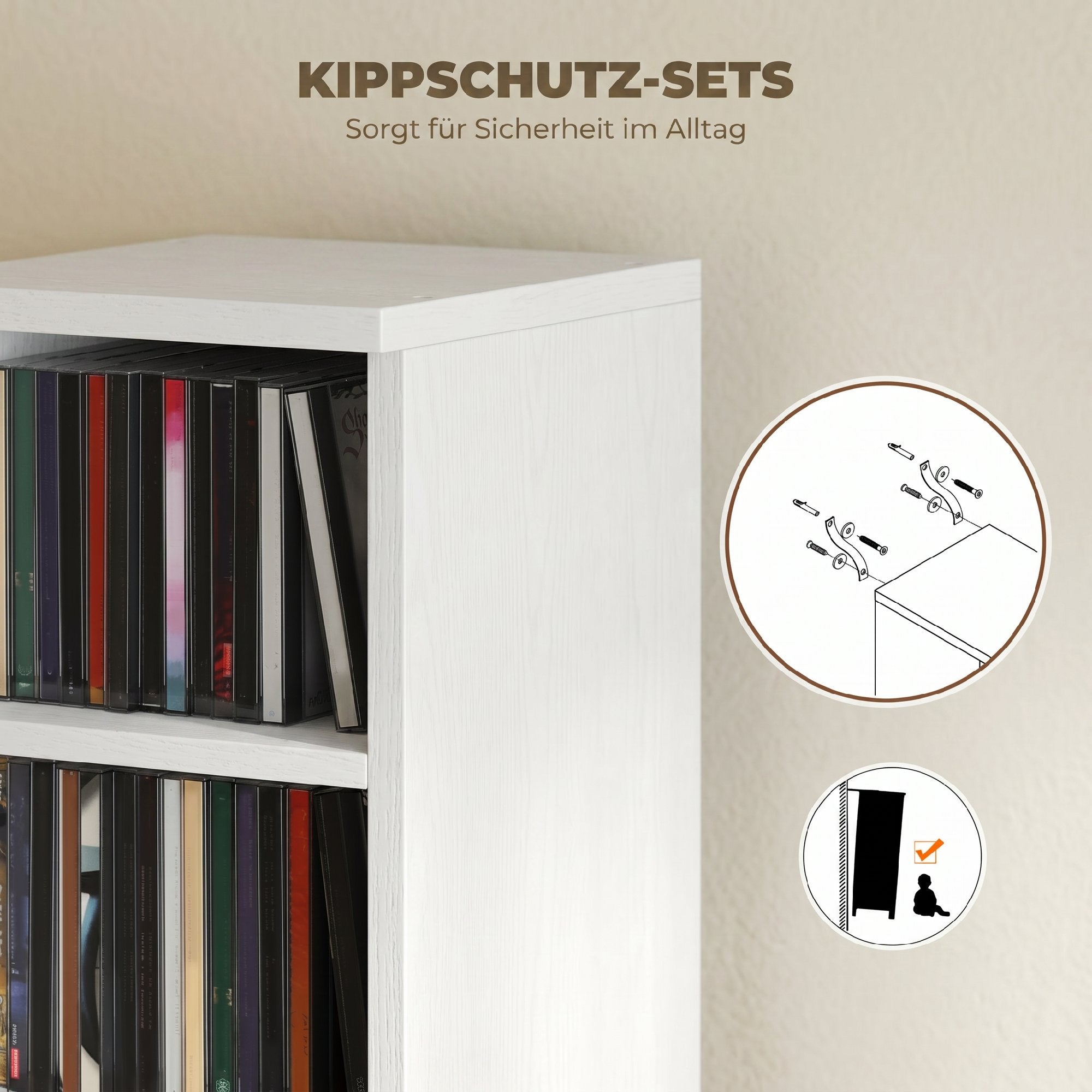 2-Pack Stackable CD, DVD & Blu-ray Shelf - 6 Adjustable Compartments, Media Storage Display, 21 x 22.5 x 88.5 cm, White