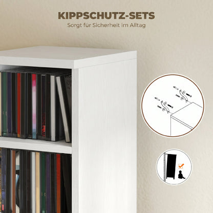 2-Pack Stackable CD, DVD & Blu-ray Shelf - 6 Adjustable Compartments, Media Storage Display, 21 x 22.5 x 88.5 cm, White