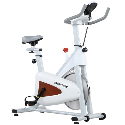 SPORTNOW Silent Stationary Exercise Bike with Adjustable Seat and Resistance, LCD Monitor, Tablet Holder, Indoor Exercise Bike for Home Cardio Workout, White