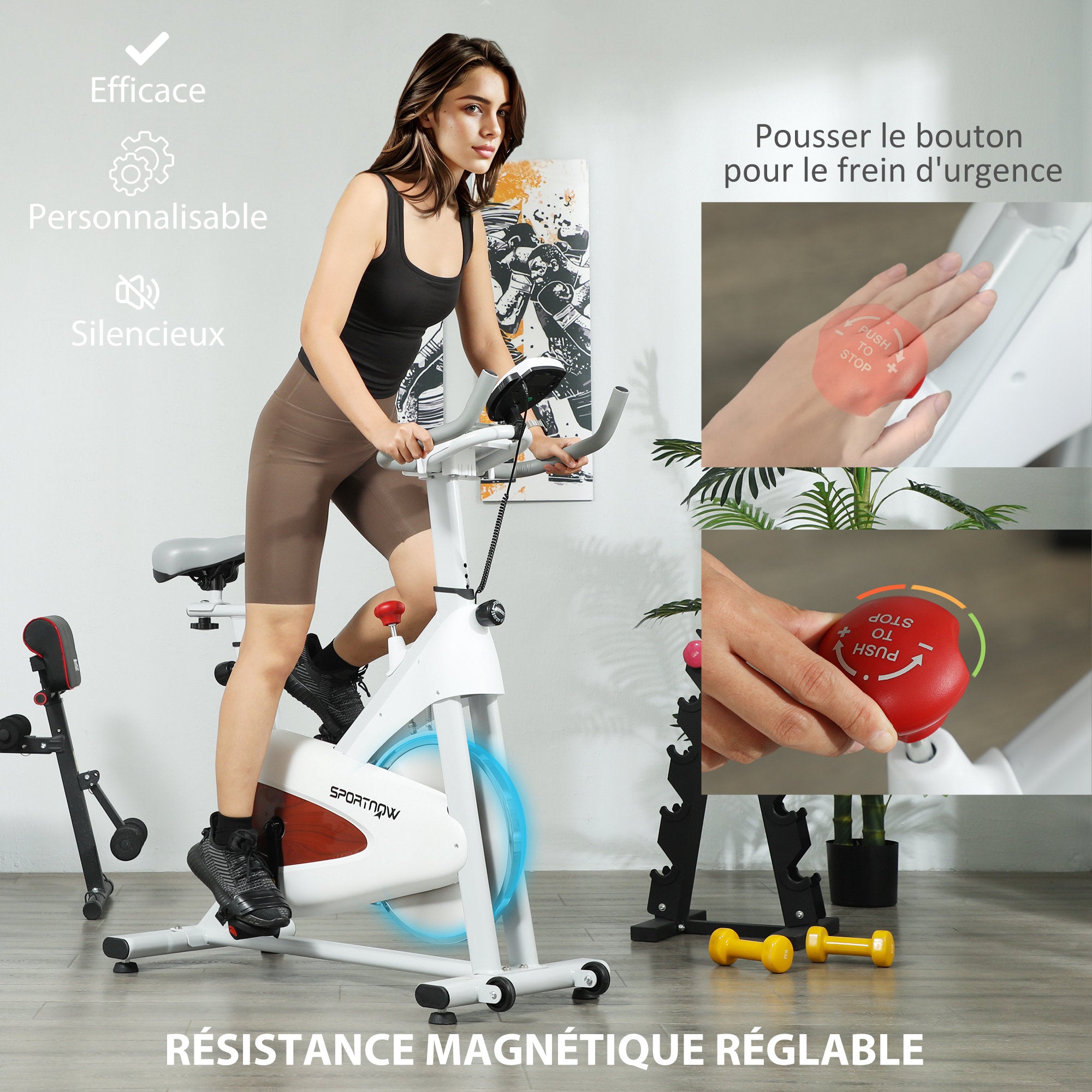 SPORTNOW Silent Stationary Exercise Bike with Adjustable Seat and Resistance, LCD Monitor, Tablet Holder, Indoor Exercise Bike for Home Cardio Workout, White