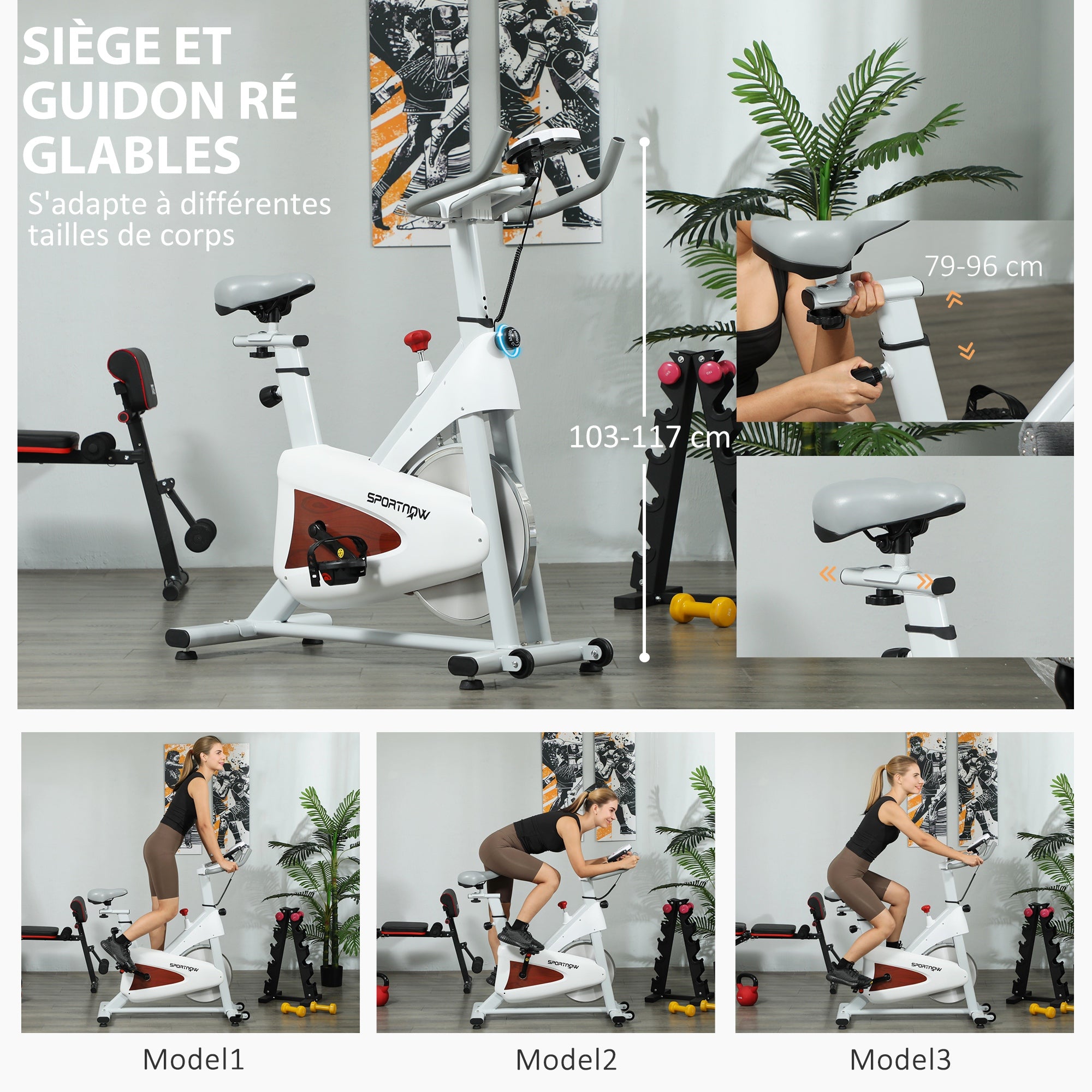 SPORTNOW Silent Stationary Exercise Bike with Adjustable Seat and Resistance, LCD Monitor, Tablet Holder, Indoor Exercise Bike for Home Cardio Workout, White