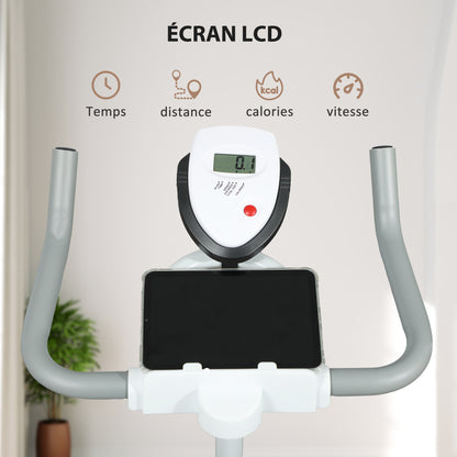 SPORTNOW Silent Stationary Exercise Bike with Adjustable Seat and Resistance, LCD Monitor, Tablet Holder, Indoor Exercise Bike for Home Cardio Workout, White