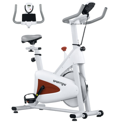 SPORTNOW Silent Stationary Exercise Bike with Adjustable Seat and Resistance, LCD Monitor, Tablet Holder, Indoor Exercise Bike for Home Cardio Workout, White