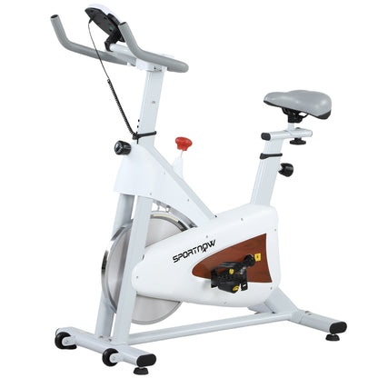 SPORTNOW Silent Stationary Exercise Bike with Adjustable Seat and Resistance, LCD Monitor, Tablet Holder, Indoor Exercise Bike for Home Cardio Workout, White