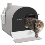Cat Litter Box with Lid, Cat Toilet including Scoop and Litter Mat, Pull-Out Tray, Cat Toilet for Large Cats, Gray, 43 x 44 x 47 cm