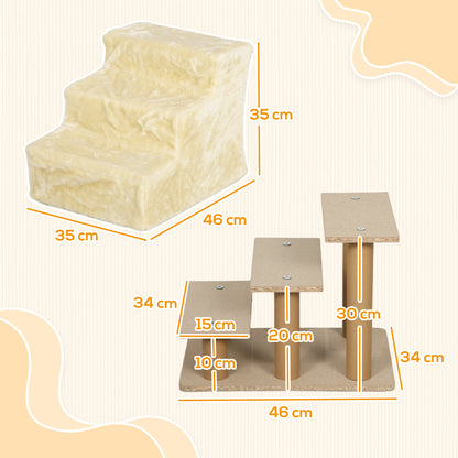 Dog Stairs 3 Steps 35 cm High Pet Stairs for Small Dogs or Cats, Cat Stairs Dog Ramp with Washable Plush Cover for Bed, Sofa, Couch, Beige