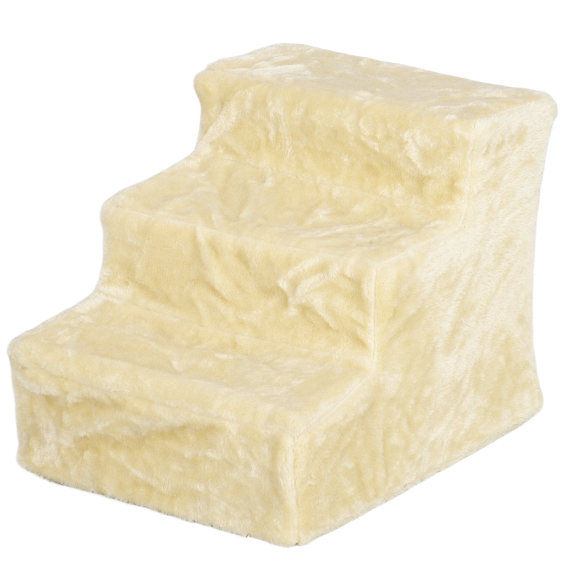 Dog Stairs 3 Steps 35 cm High Pet Stairs for Small Dogs or Cats, Cat Stairs Dog Ramp with Washable Plush Cover for Bed, Sofa, Couch, Beige