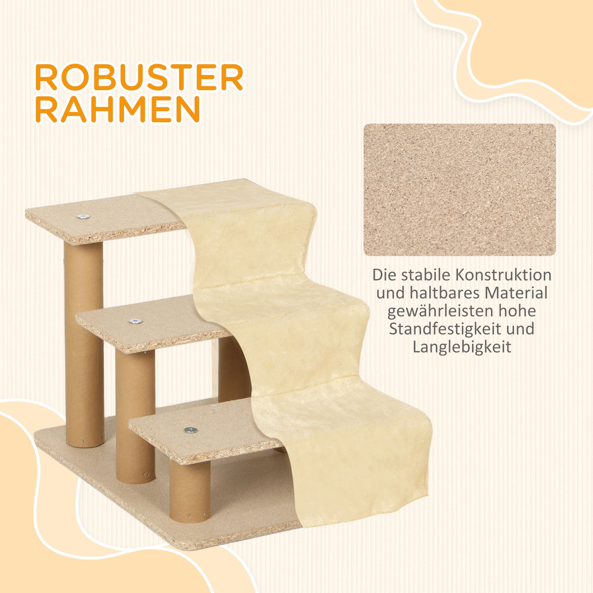 Dog Stairs 3 Steps 35 cm High Pet Stairs for Small Dogs or Cats, Cat Stairs Dog Ramp with Washable Plush Cover for Bed, Sofa, Couch, Beige