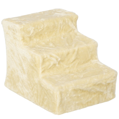 Dog Stairs 3 Steps 35 cm High Pet Stairs for Small Dogs or Cats, Cat Stairs Dog Ramp with Washable Plush Cover for Bed, Sofa, Couch, Beige